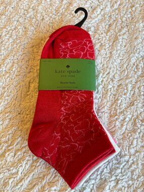 NWT Kate Spade Quarter Socks, Pack of 3, (one pink, one white, one red)